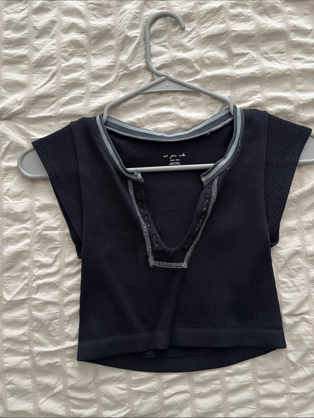 Urban Outfitters navy blue cropped ribbed tank with contrast trim